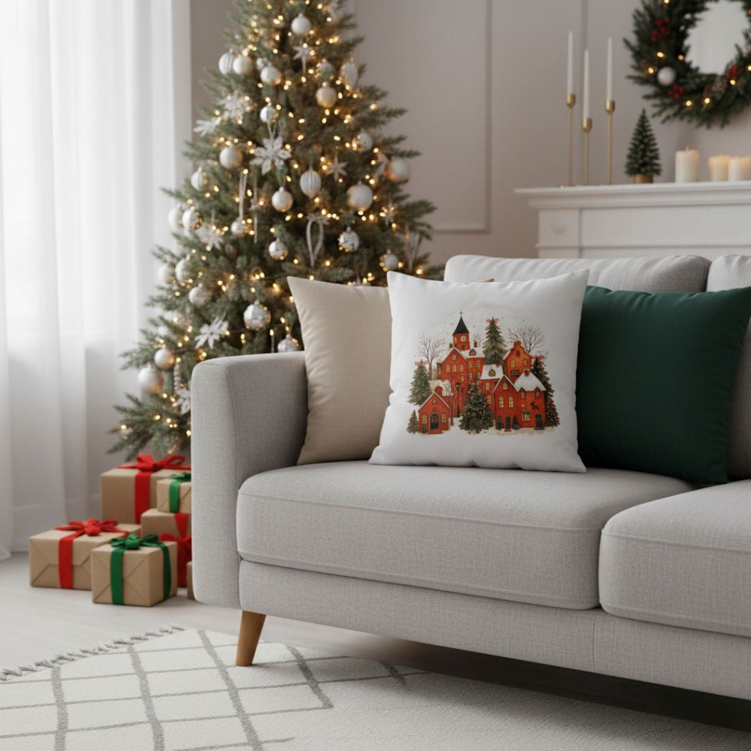 Plüssös házikós díszpárna - 45x45 cm