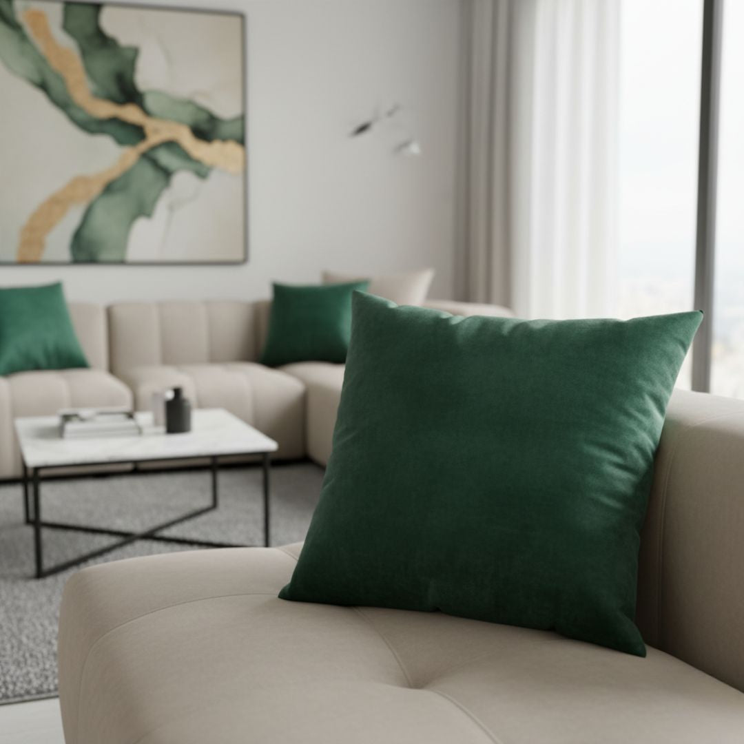 Mohazöld bársony díszpárna - betéttel - 45x45 cm