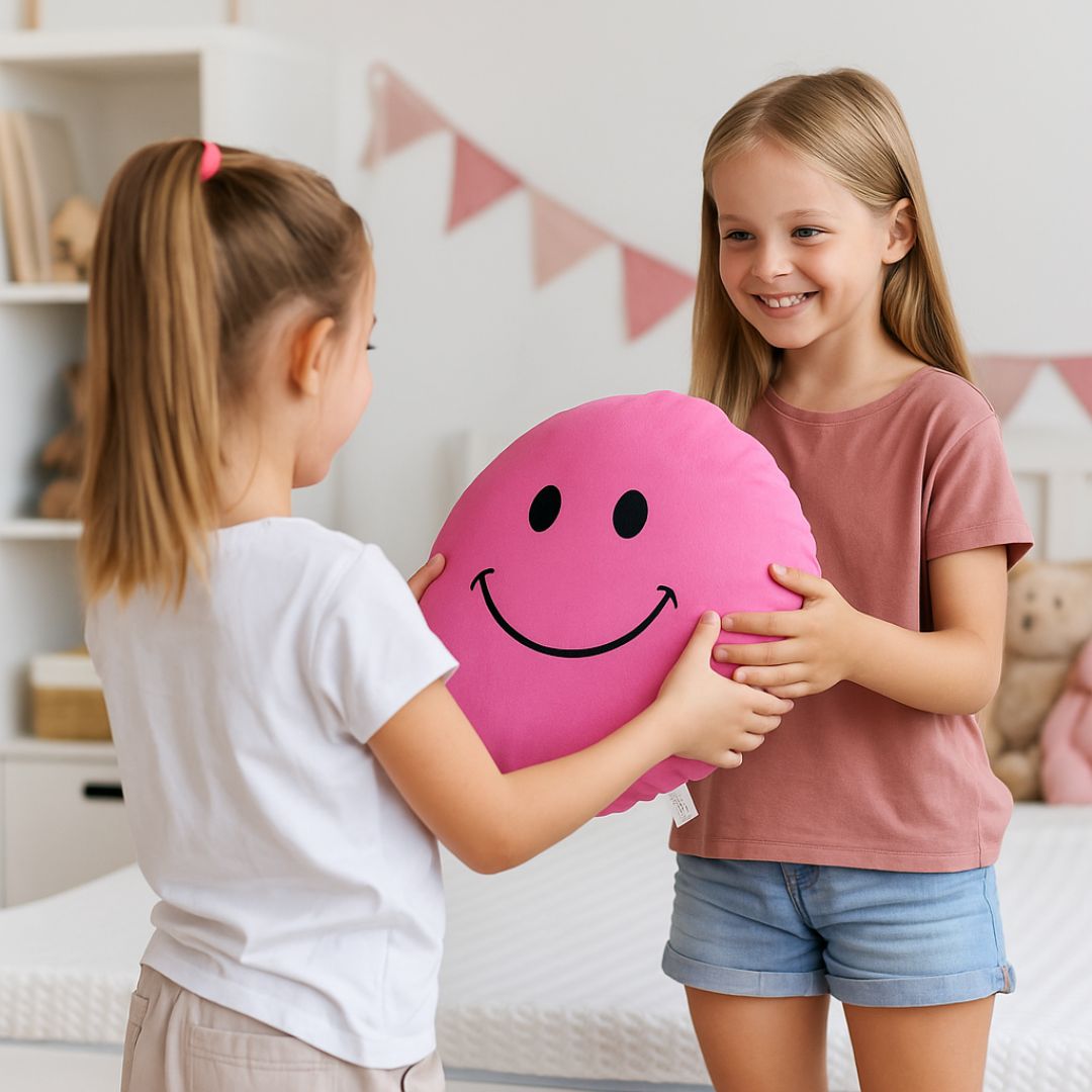 Plüsch-Smiley-Kissen - Rosa - GROSS