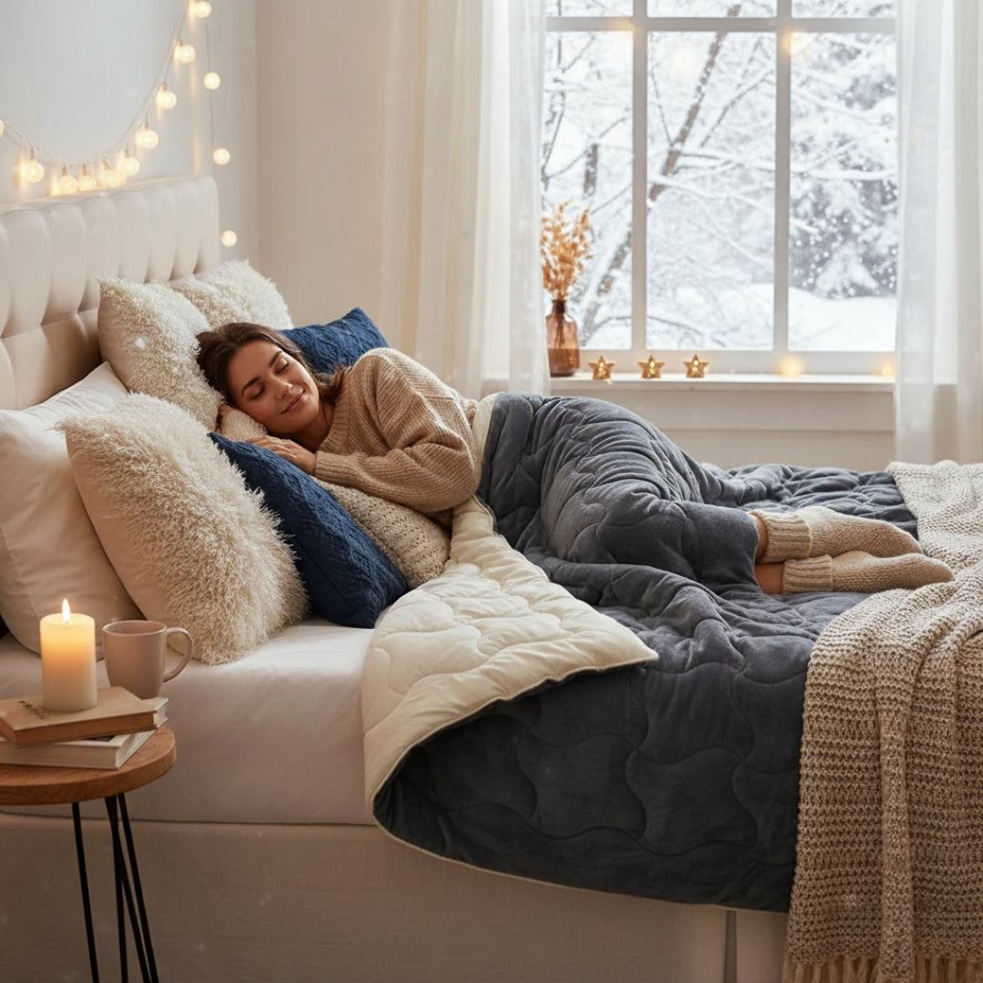 Soft - különlegesen meleg, puha kétoldalas téli takaró - szürke/natúr - 135x195 cm