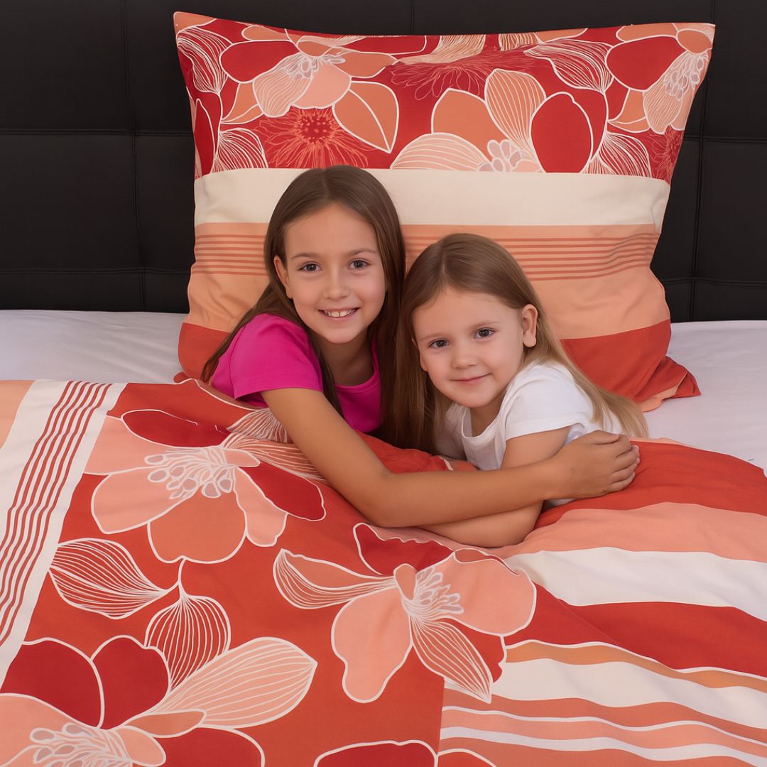 Coral Bloom Cotton Duvet Cover - vibrant floral elegance