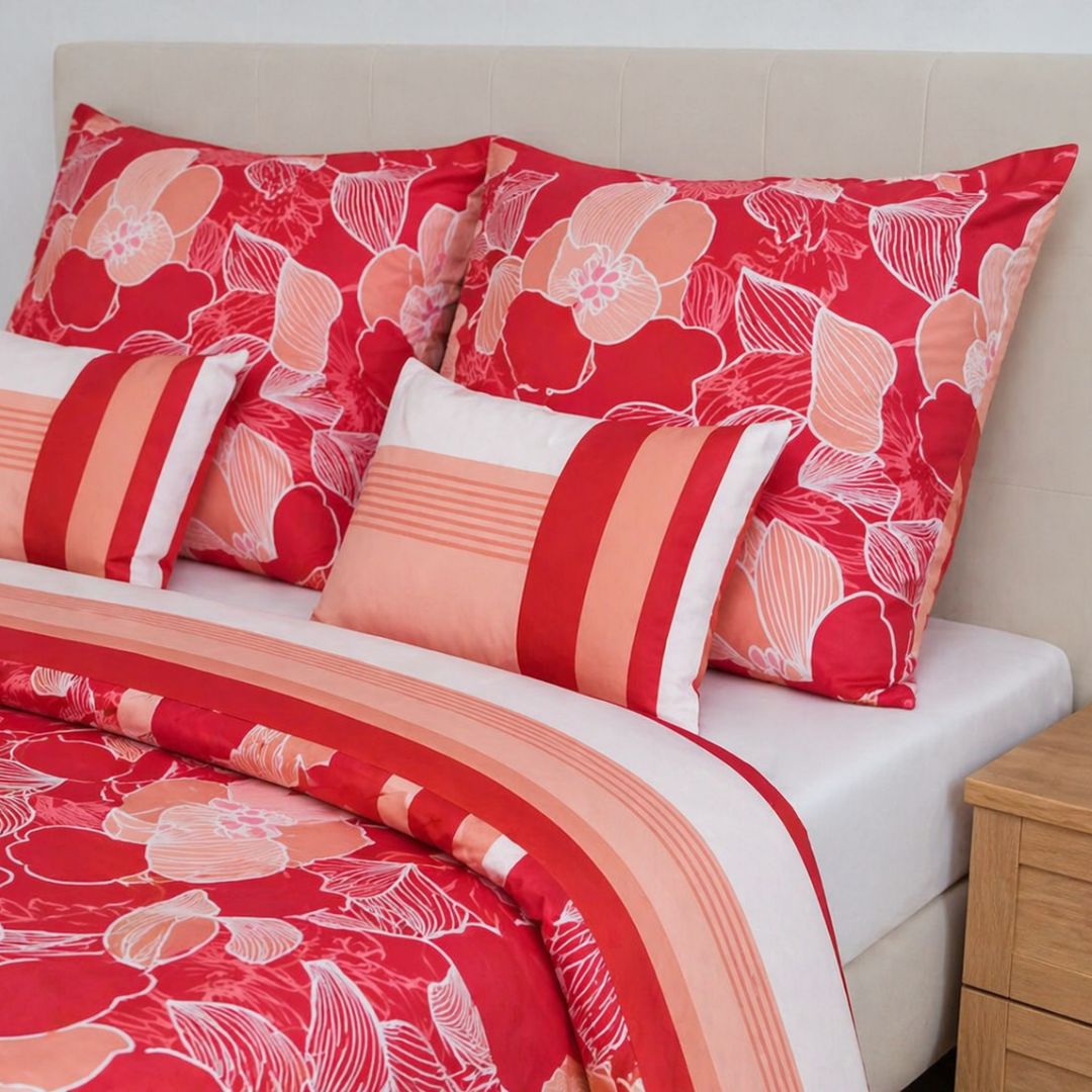 Coral Bloom Cotton Duvet Cover - vibrant floral elegance
