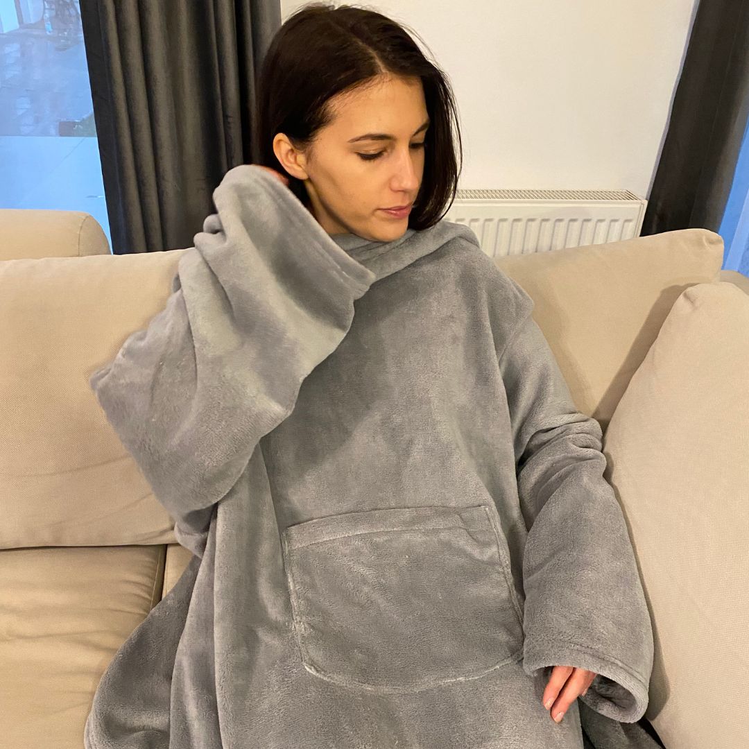 Pamut szürke pöttyös nyakpárna cozy belebújós pléddel - szett