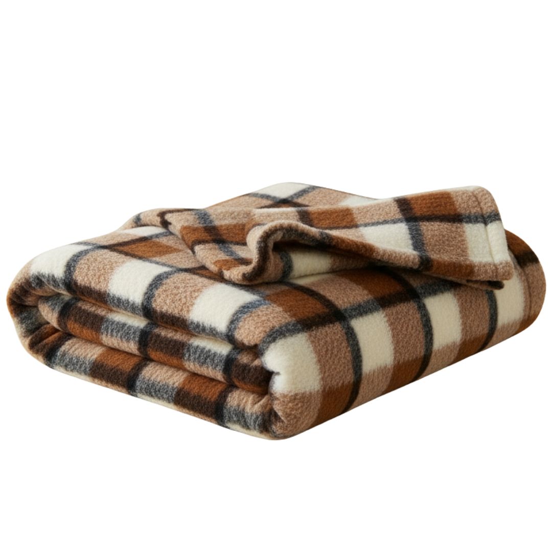 Double-sided grey checkered lambswool blanket