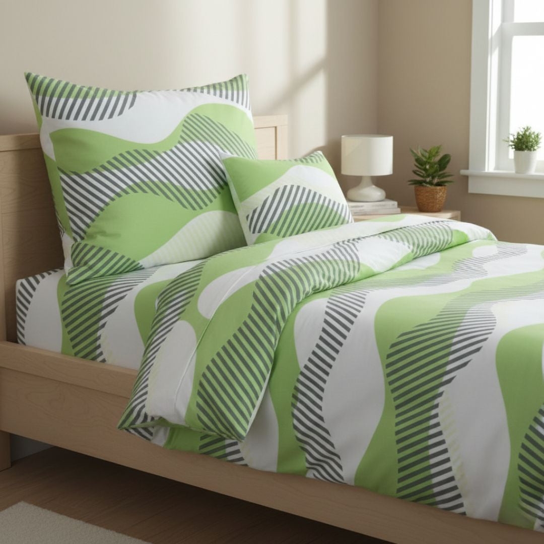 Flannel bedding set - 3 pieces - Beige/white