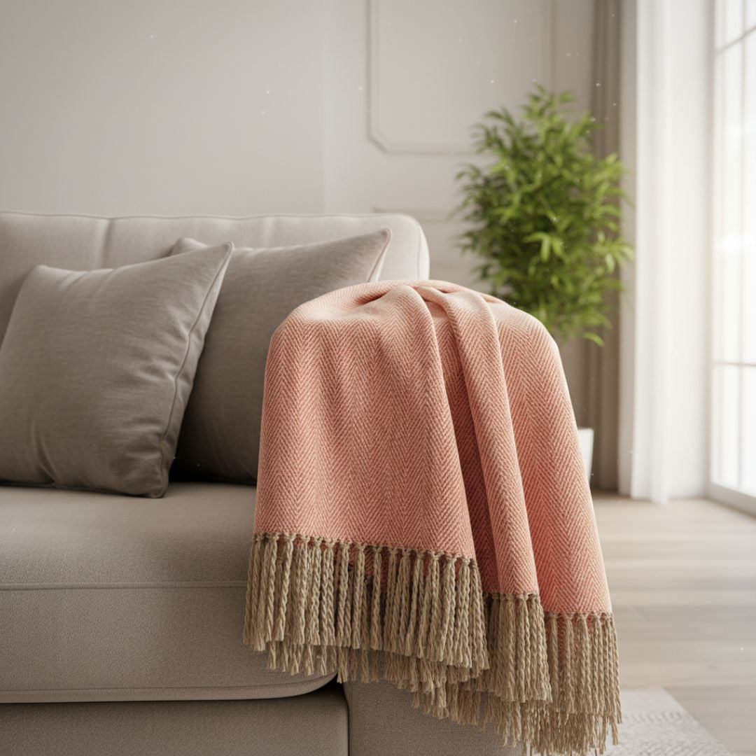 Halszálka mintás rosé pléd