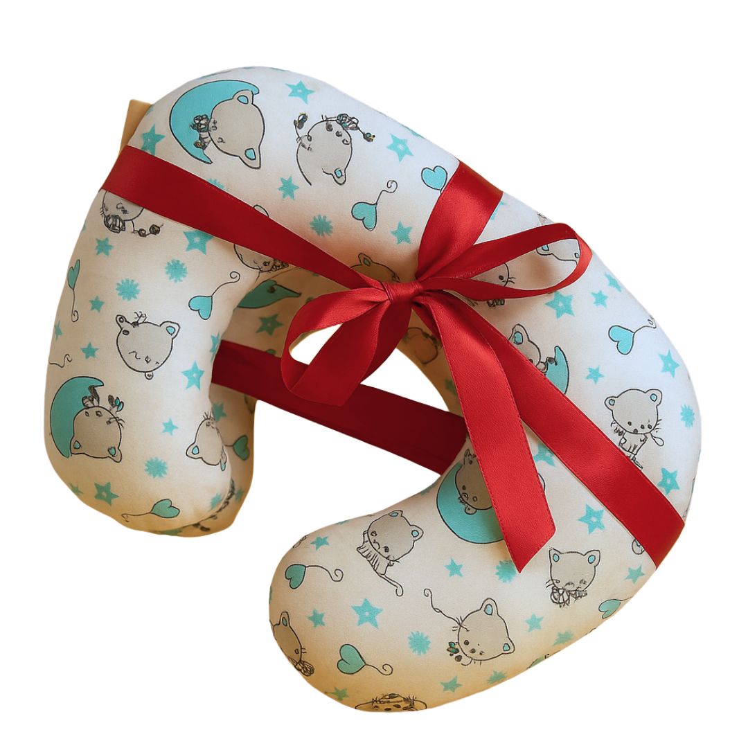 Pamut szürke türkiz cicás nyakpárna szett - 2 db