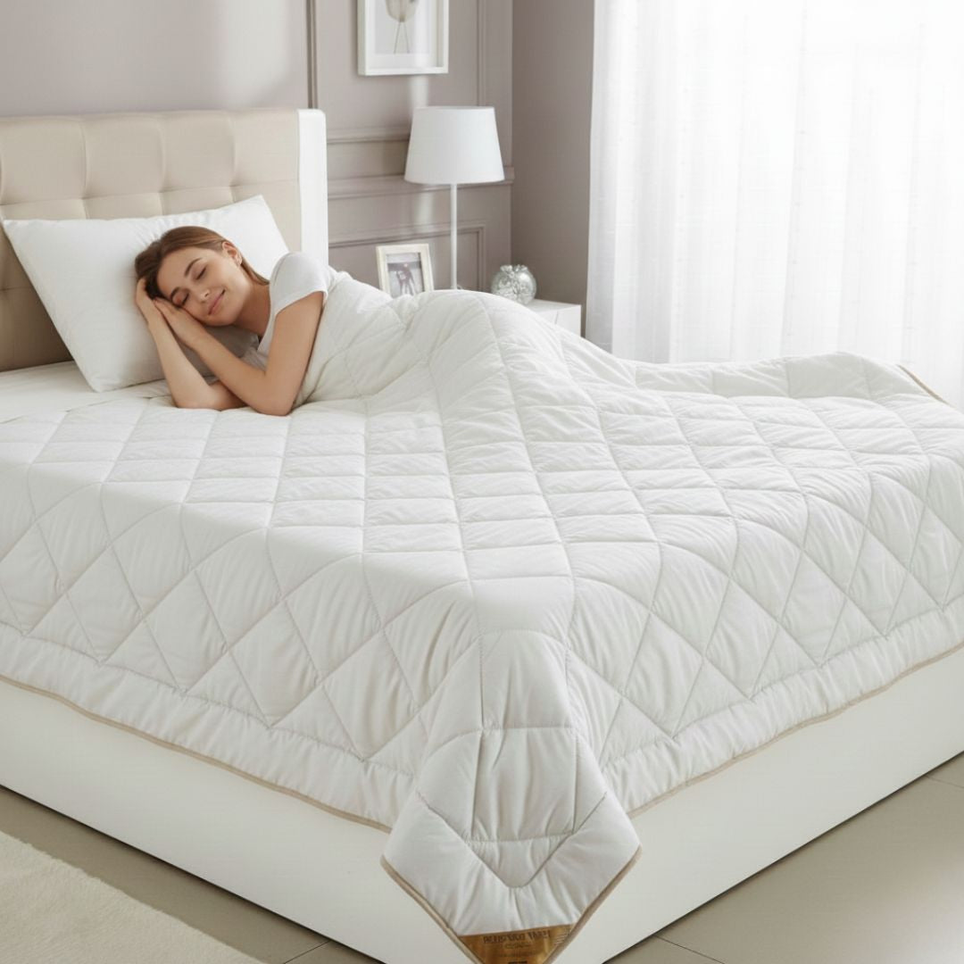 White - Wool 4-Season Duvet - decorated with trim - 140x200 cm