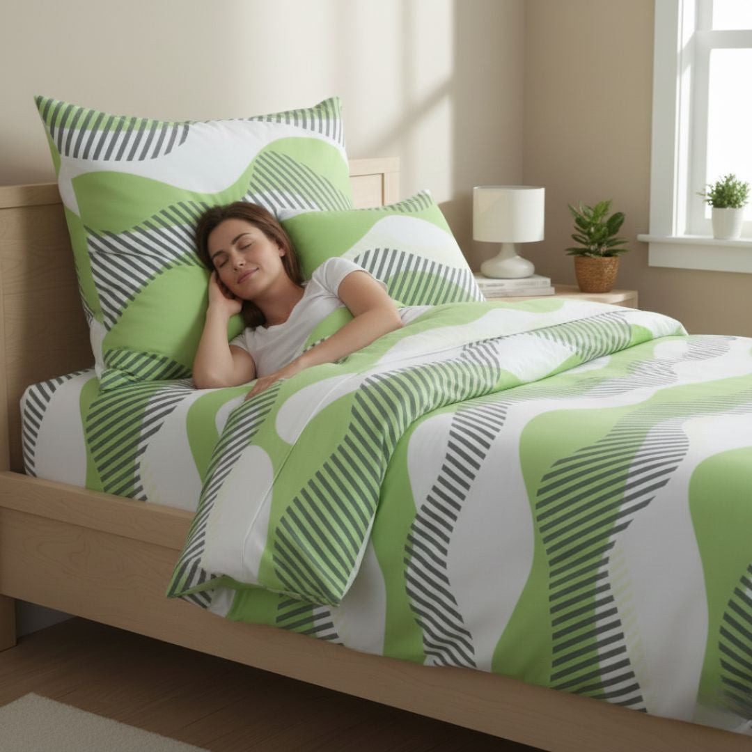 Flannel bedding set - 3 pieces - Beige/white