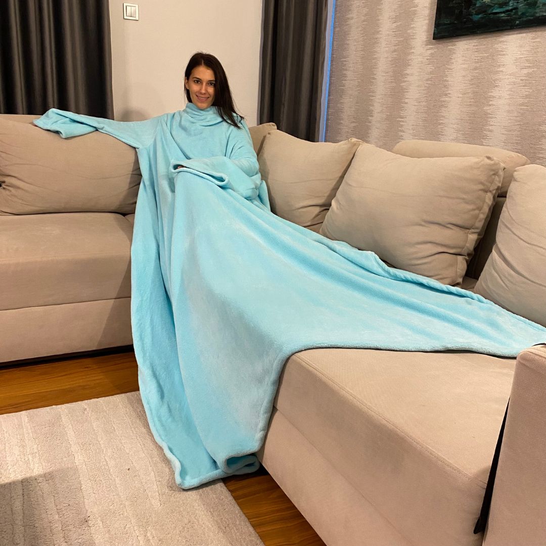 Cozy belebújós pléd ujjakkal - Türkizkék