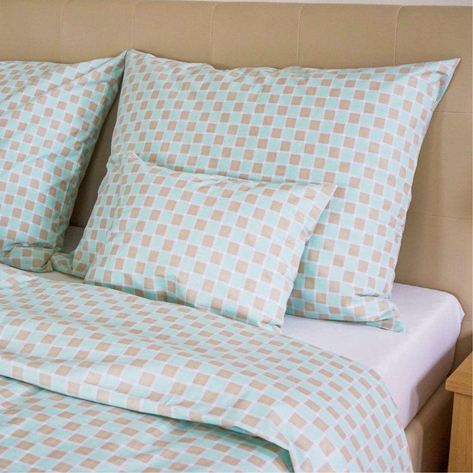Minty Check cotton duvet cover – fresh plaid style, Scandinavian minimal