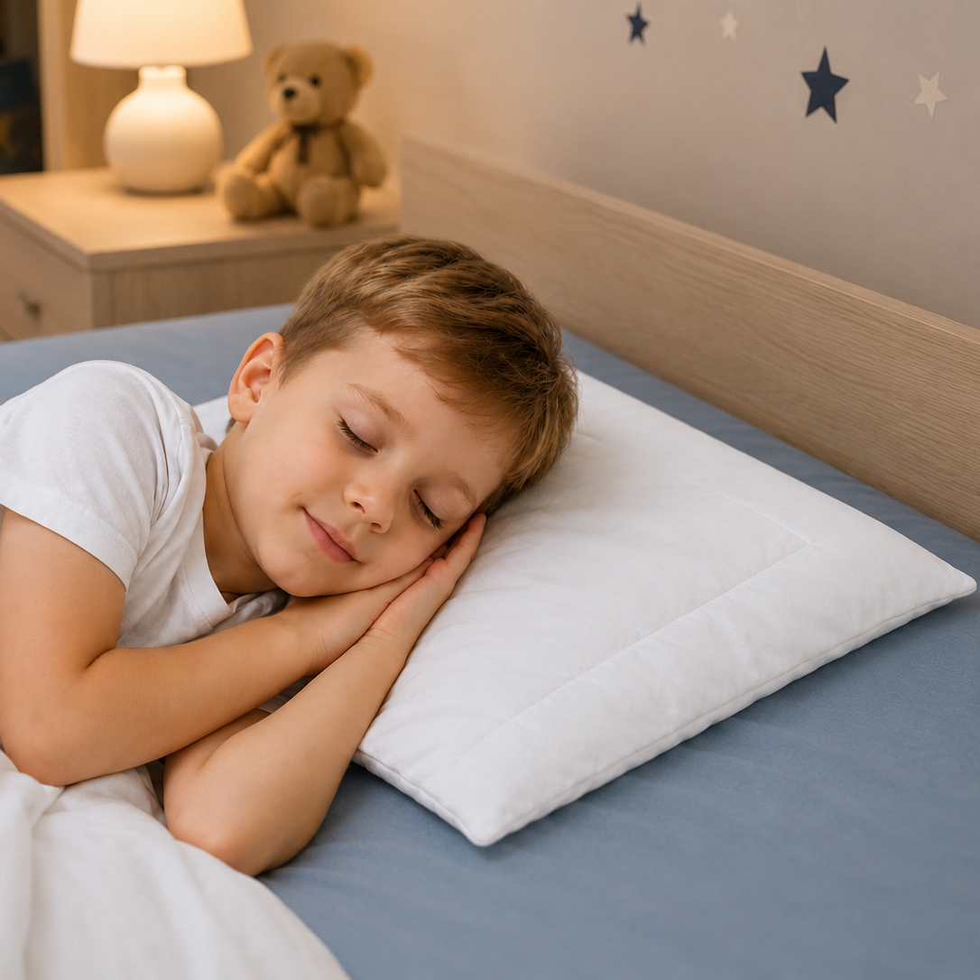 Allergie "STOP" flaches Kinderkissen - weiß gesteppt