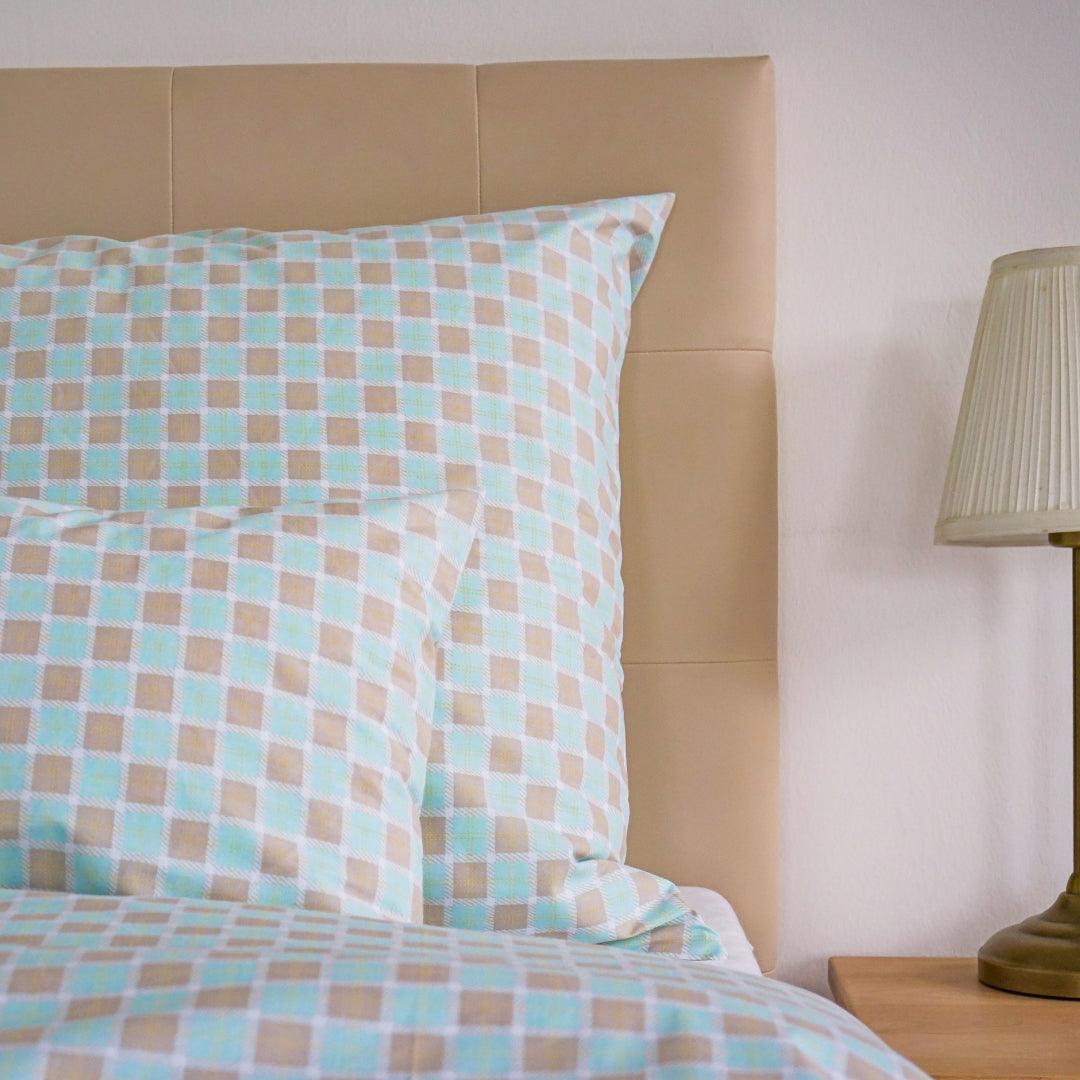 Minty Check cotton duvet cover – fresh plaid style, Scandinavian minimal