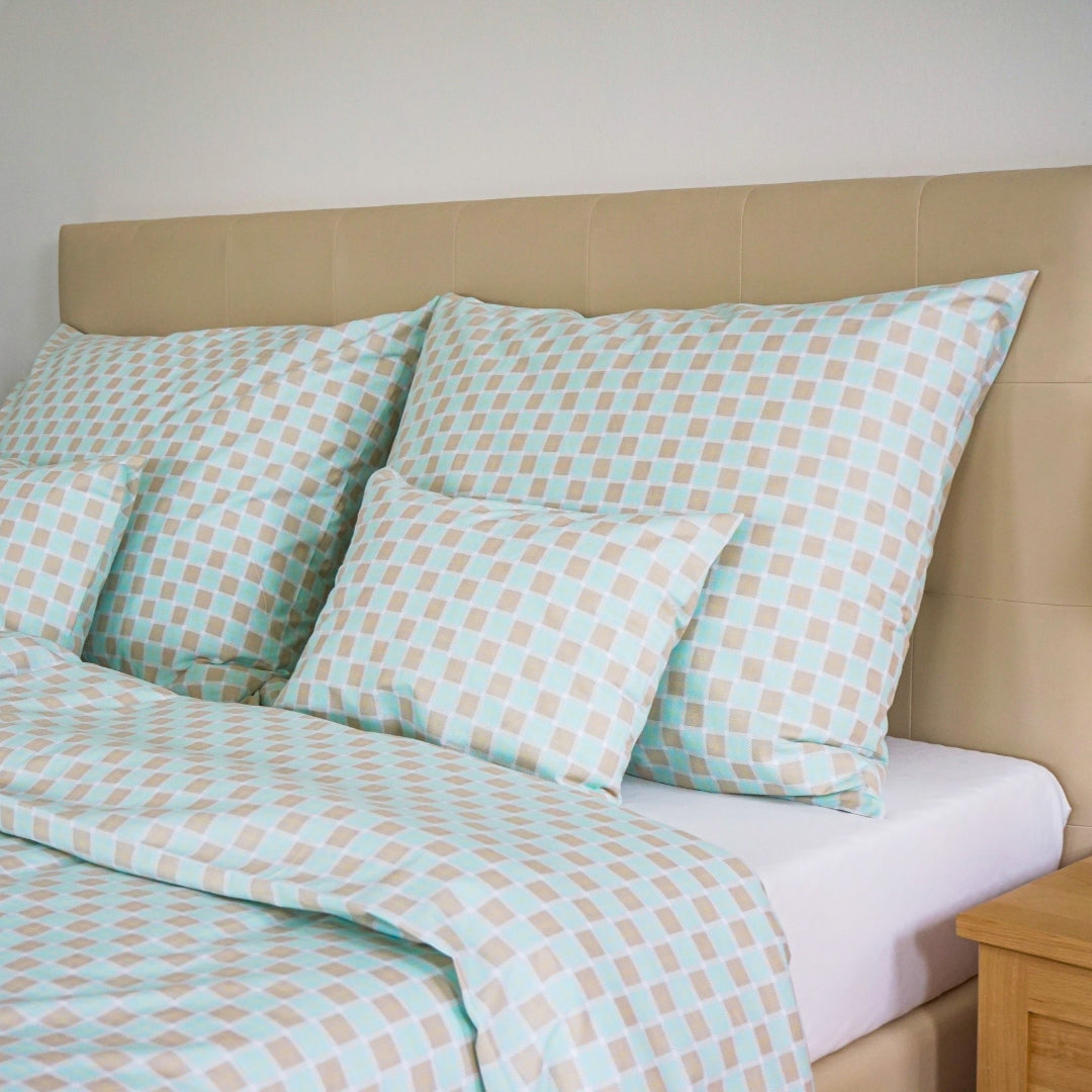 Minty Check cotton duvet cover – fresh plaid style, Scandinavian minimal
