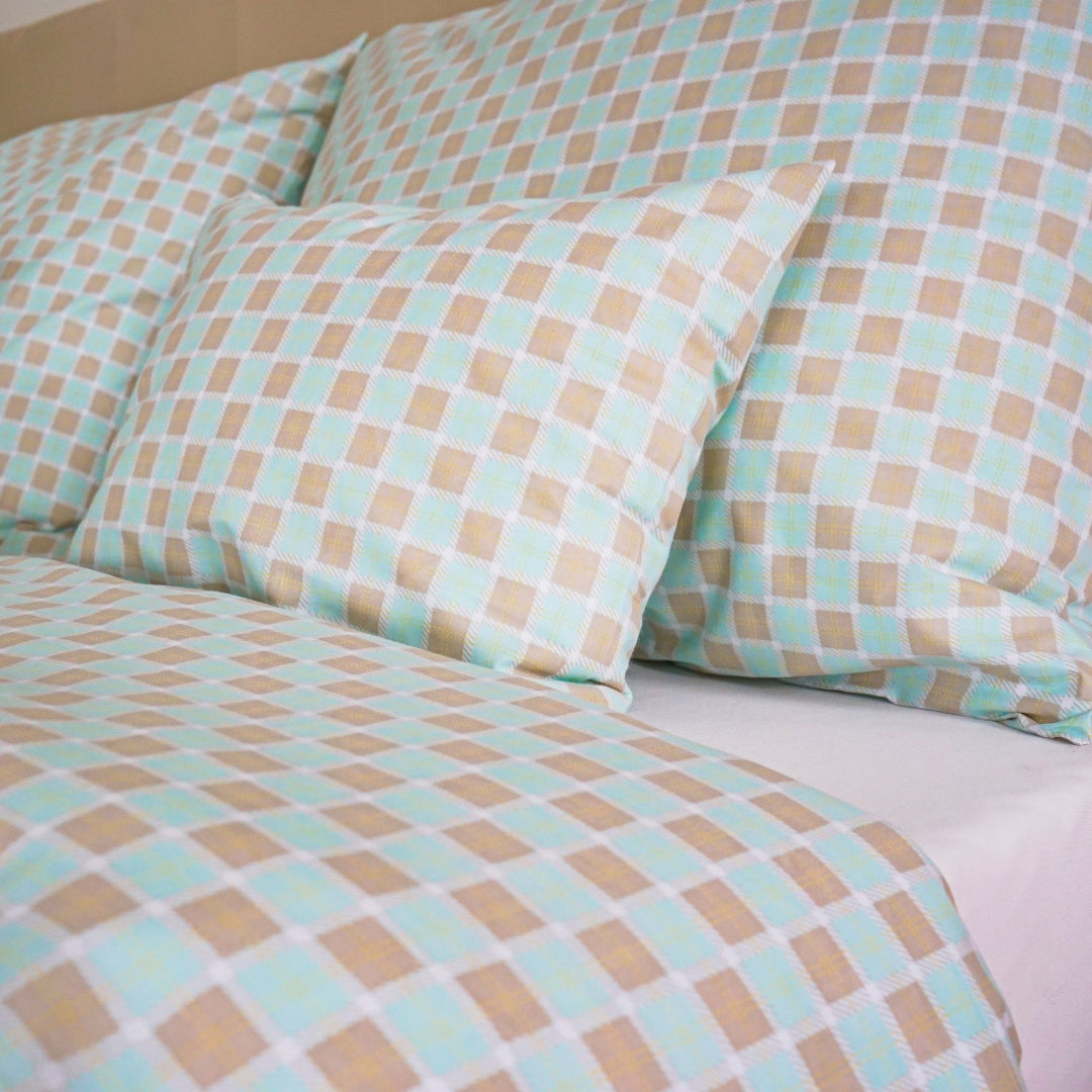 Minty Check cotton duvet cover – fresh plaid style, Scandinavian minimal