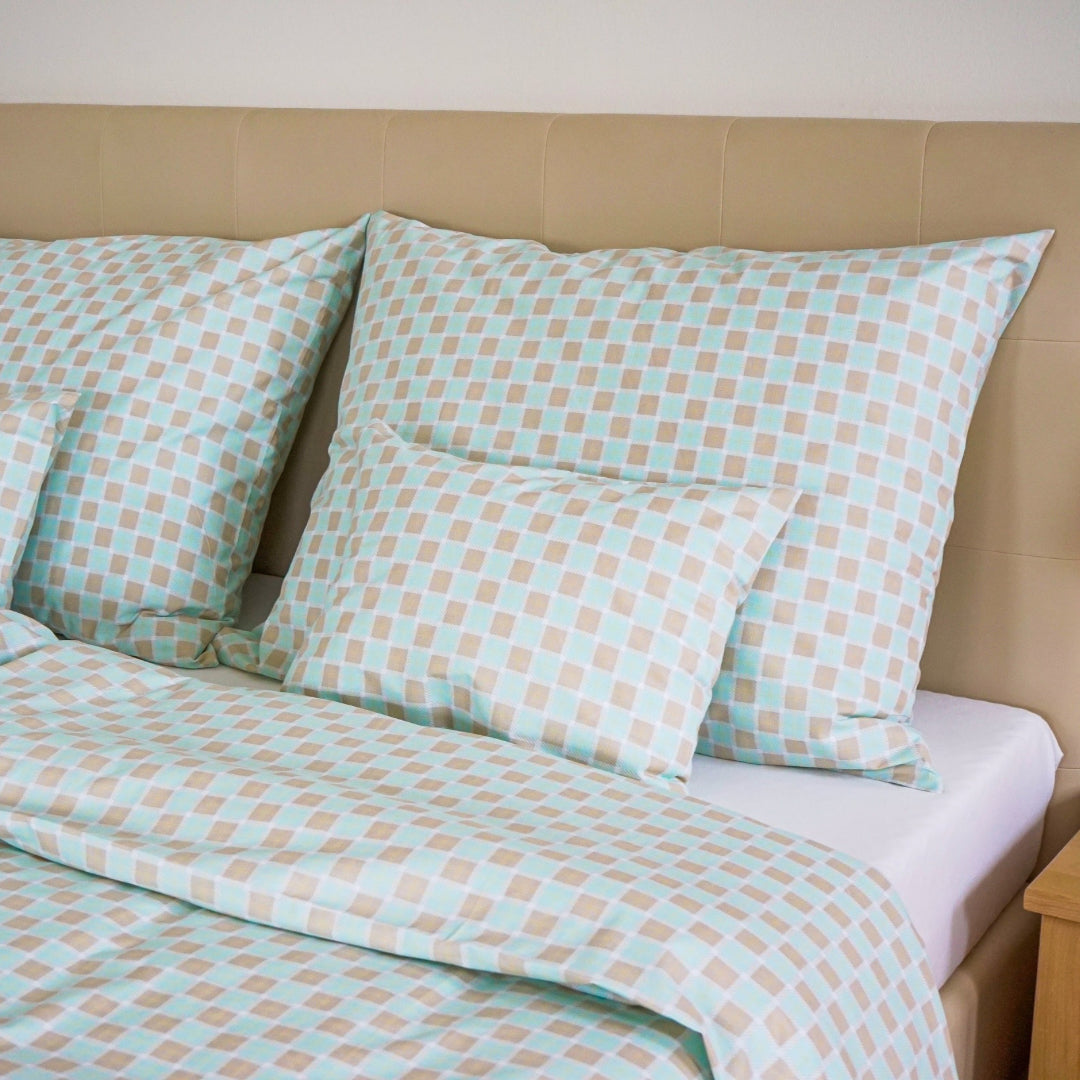 Minty Check cotton duvet cover – fresh plaid style, Scandinavian minimal