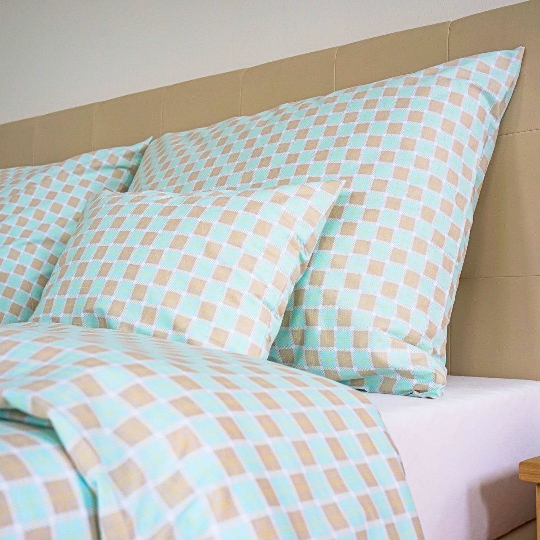 Minty Check cotton duvet cover – fresh plaid style, Scandinavian minimal