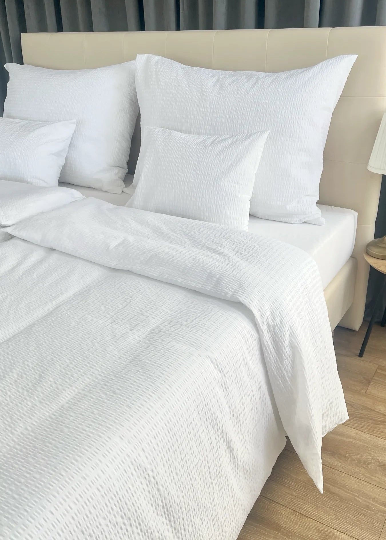 Bettwäscheset aus Krepp, 100 % Baumwolle, Spannbettlaken, 3-teilig, 130 g/m²