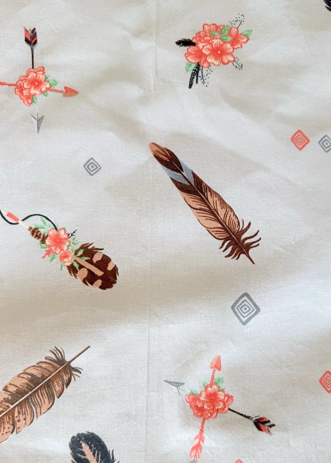 Pamut ágyneműhuzat garnitúra - Korall bohém toll virágokkal