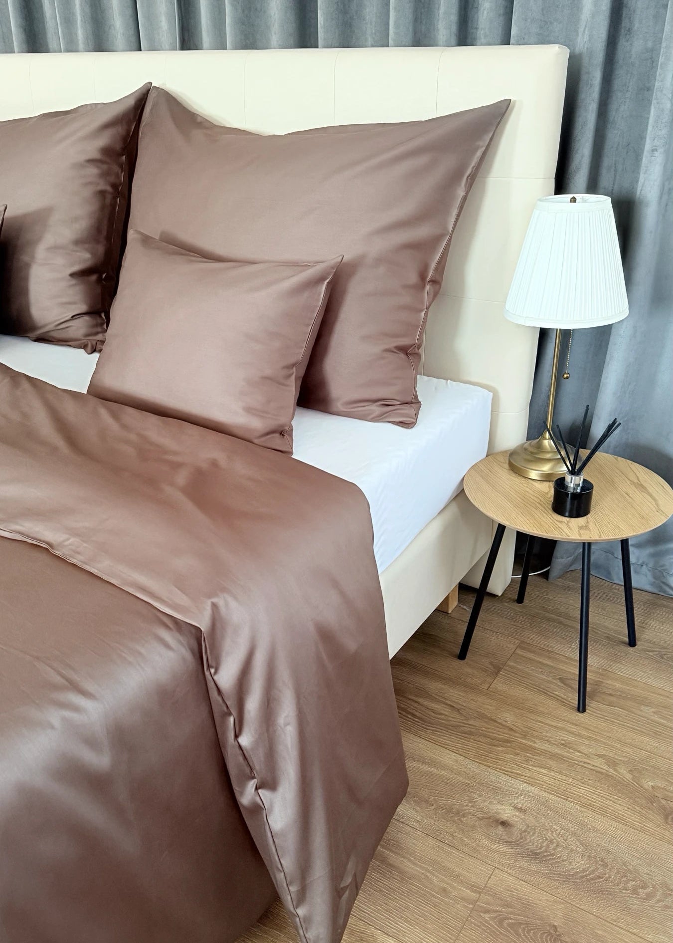 Mintfarbenes, einfarbiges Satin-Bettwäscheset – TC 300