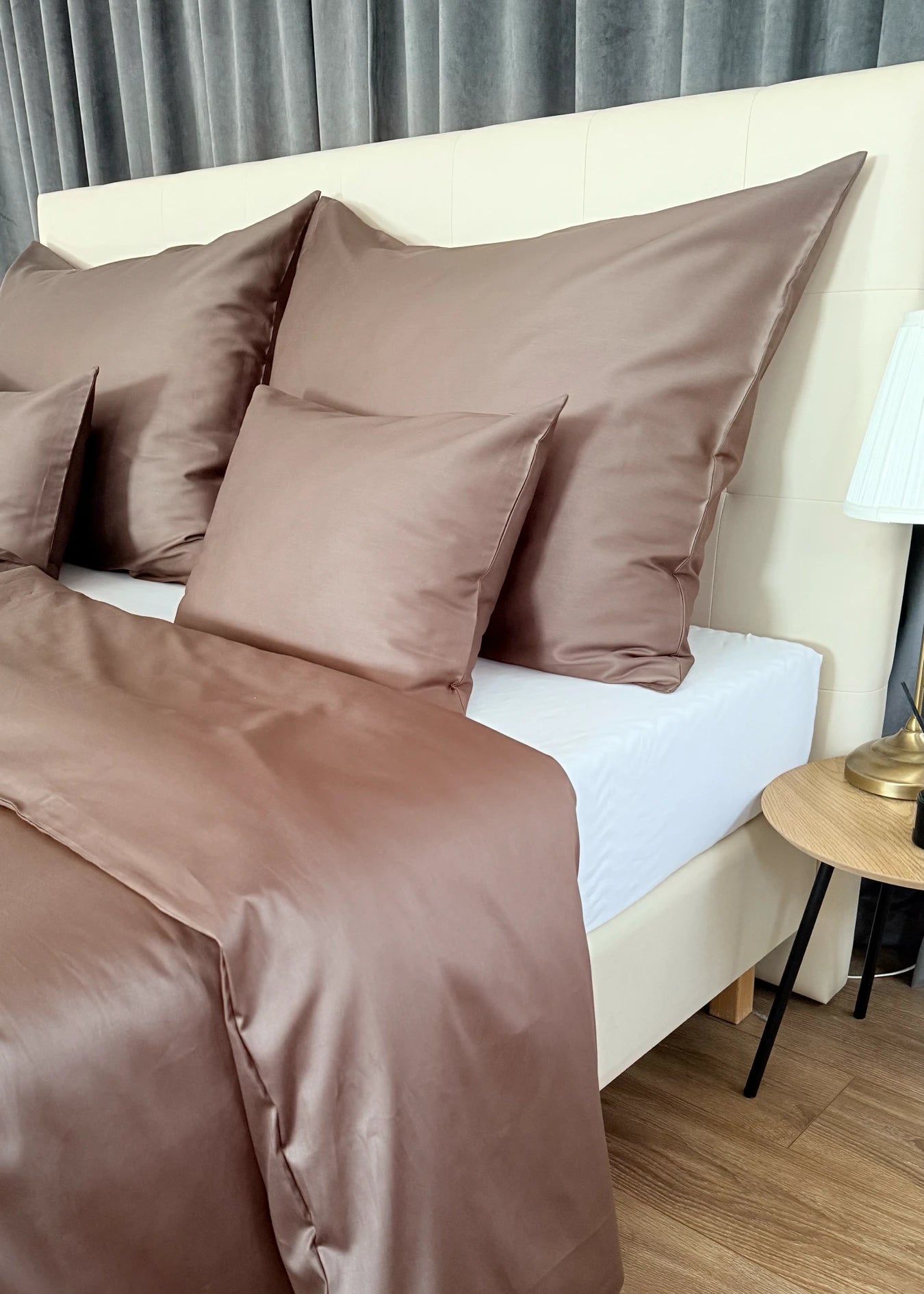 Mintfarbenes, einfarbiges Satin-Bettwäscheset – TC 300