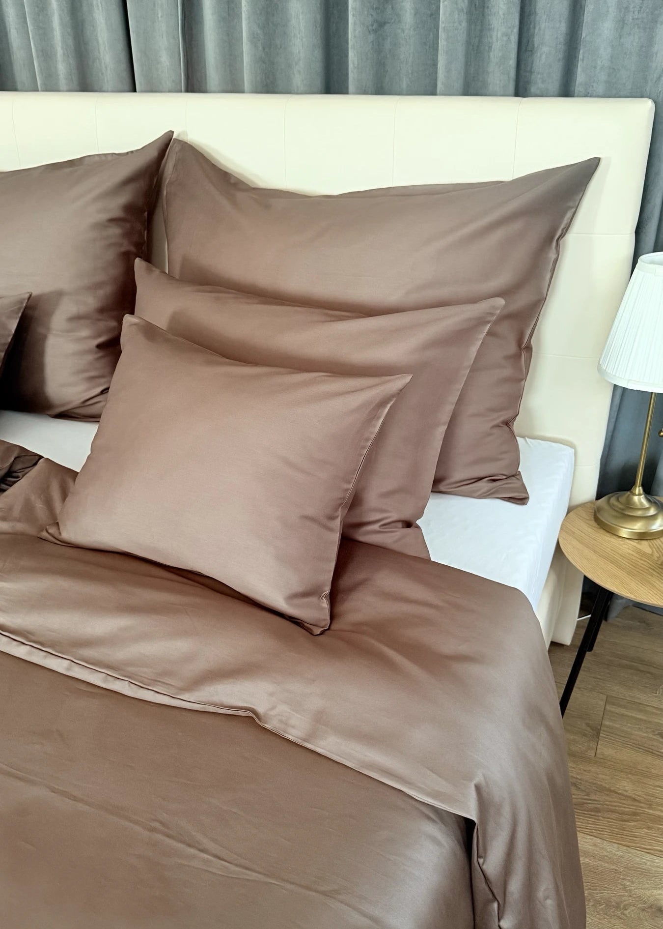 Mintfarbenes, einfarbiges Satin-Bettwäscheset – TC 300