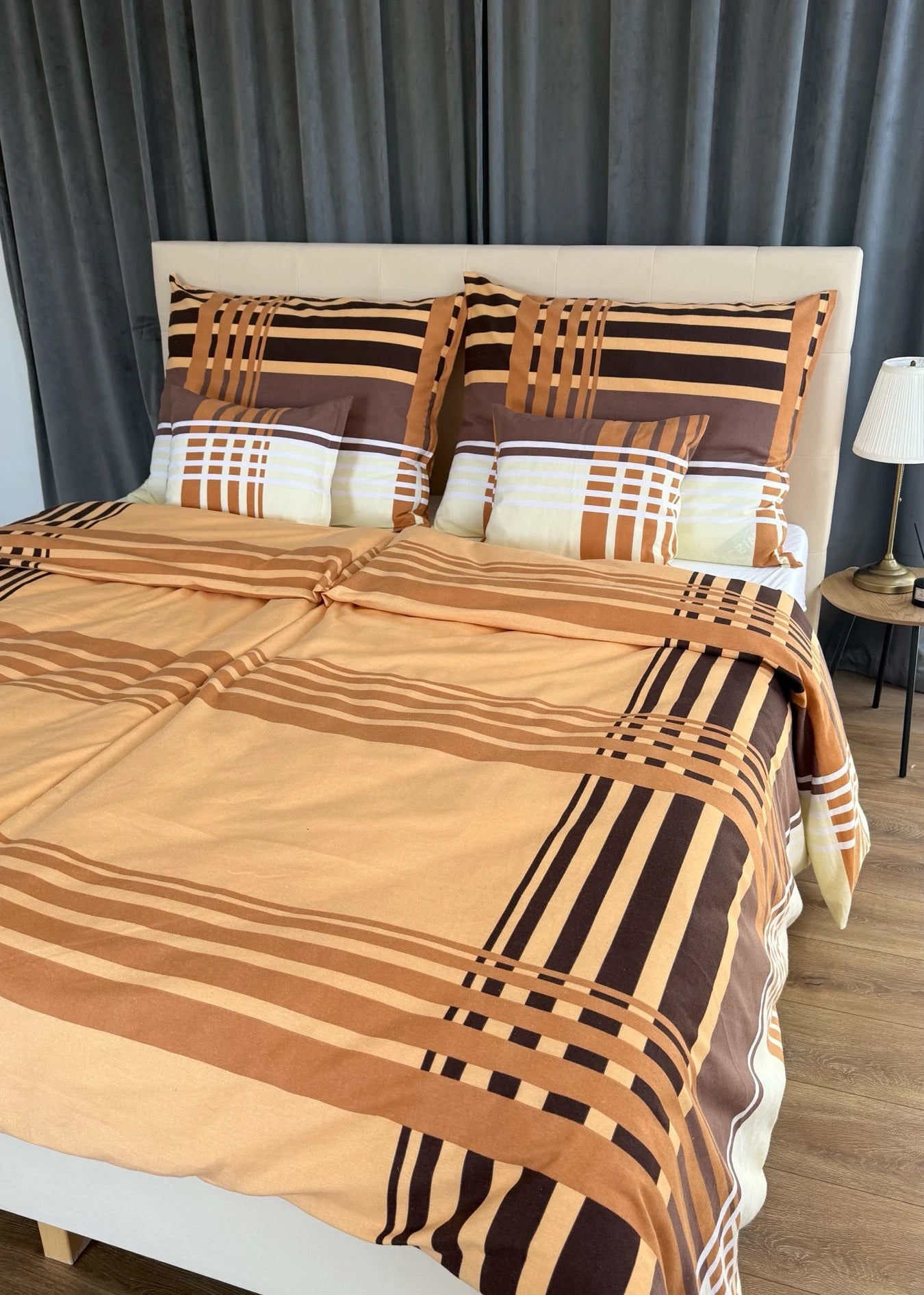 Flannel bedding set - 3 pieces - Beige/white