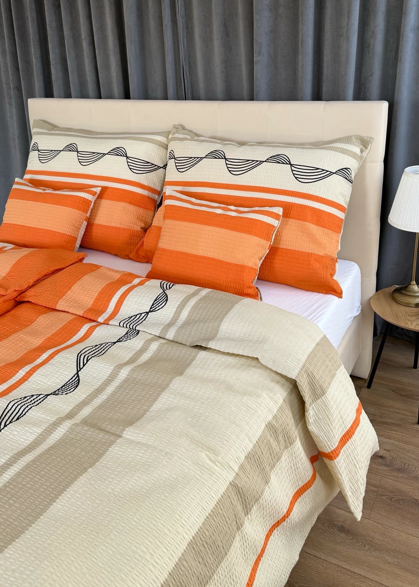 Crepe bed linen set of 3 - Green pattern