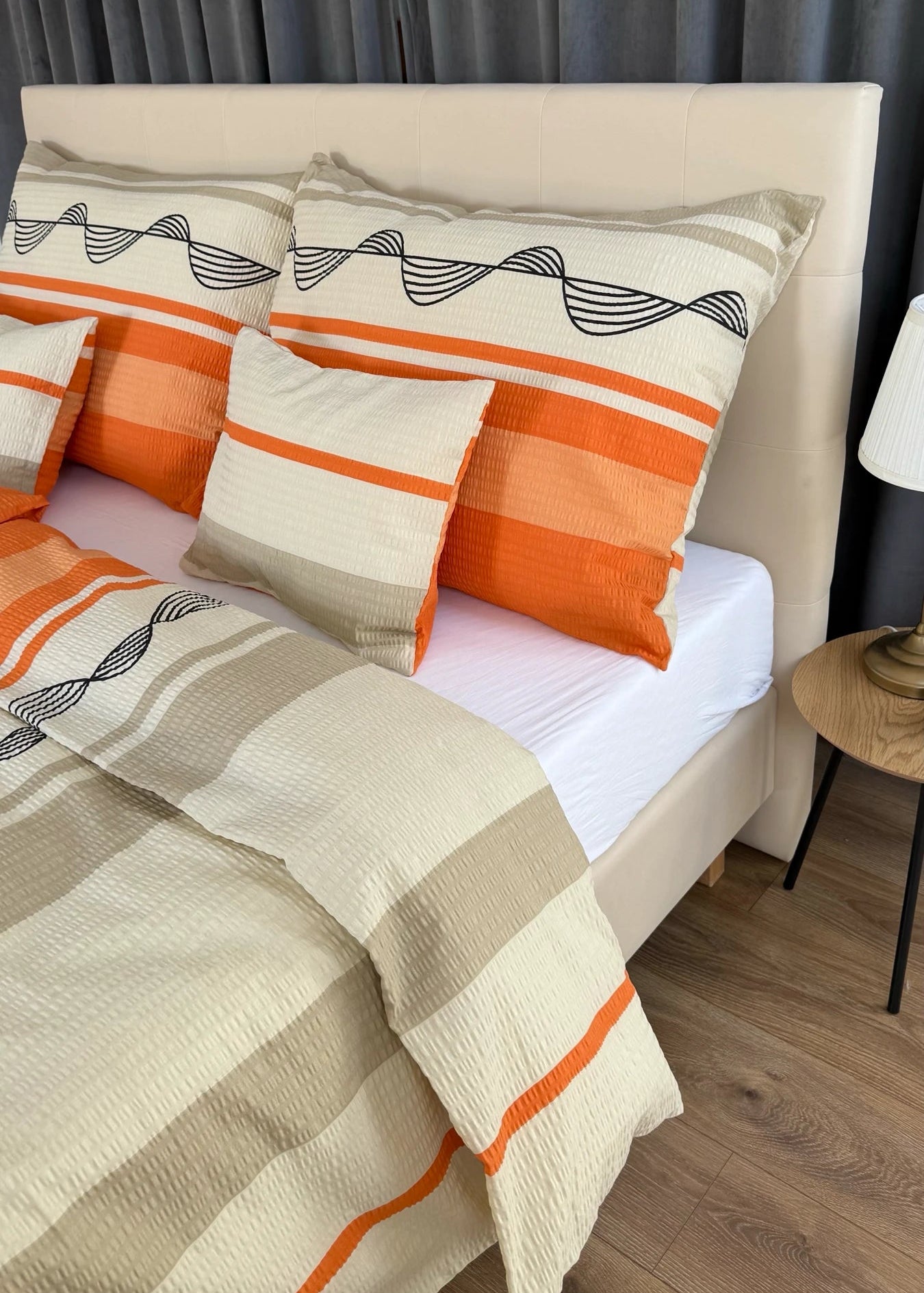 Crepe bed linen set of 3 - Green pattern