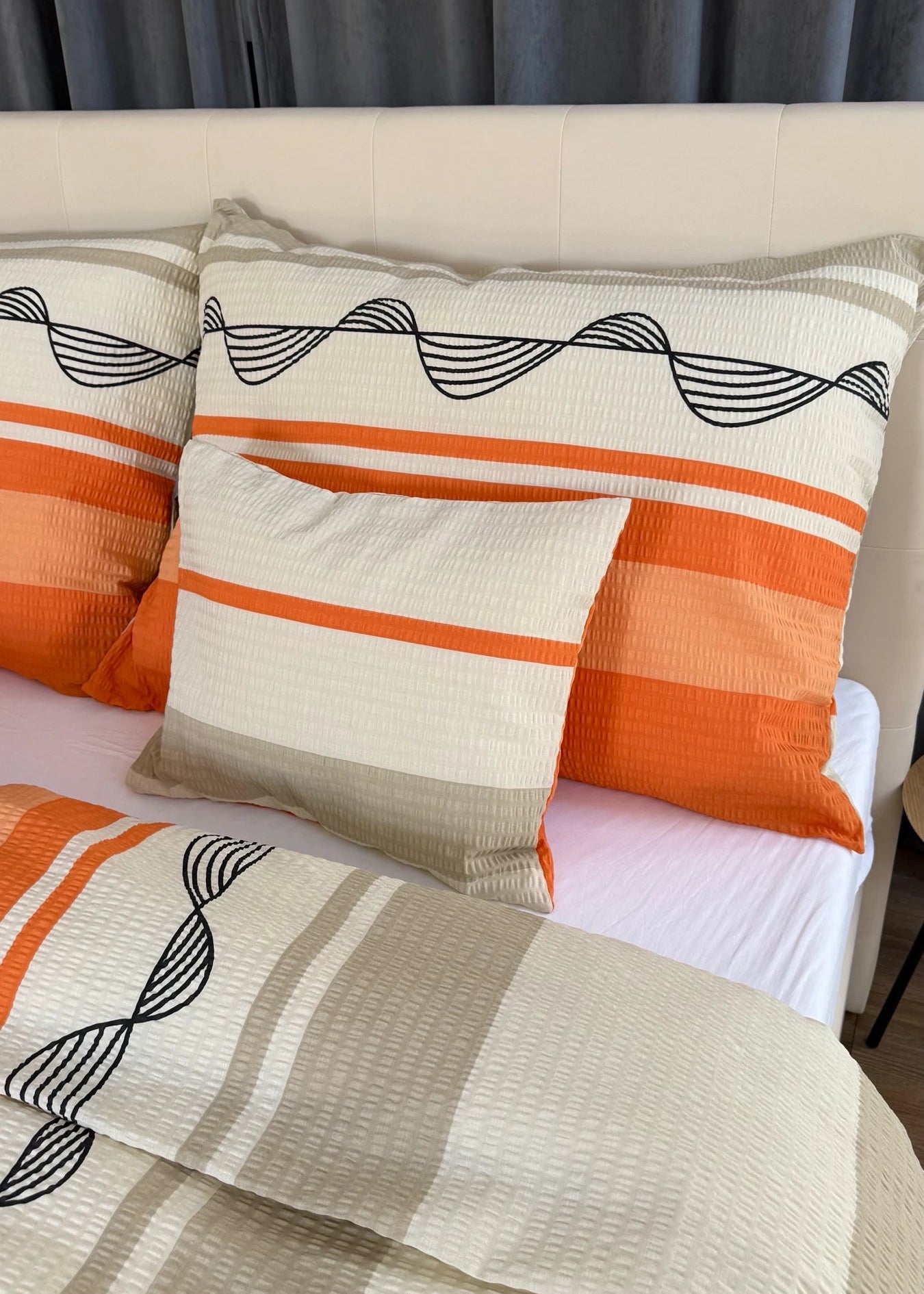 Crepe bed linen set of 3 - Green pattern