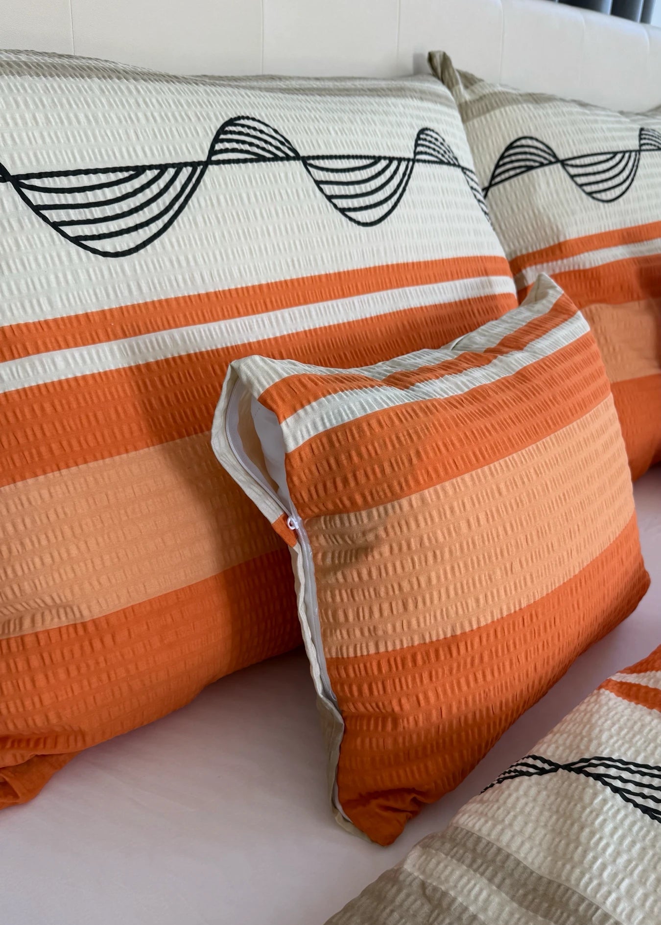 Crepe bed linen set of 3 - Green pattern