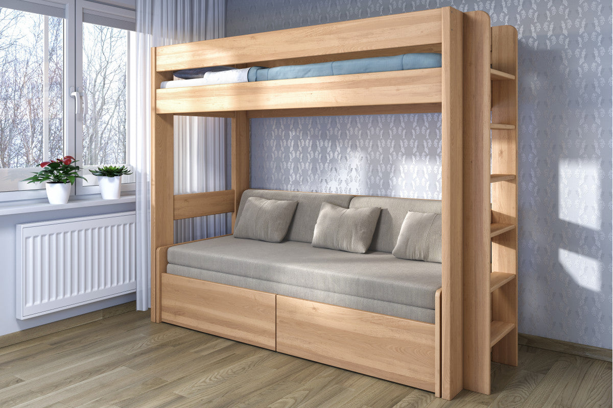 Etagenbett aus Buche mit Ausziehbett