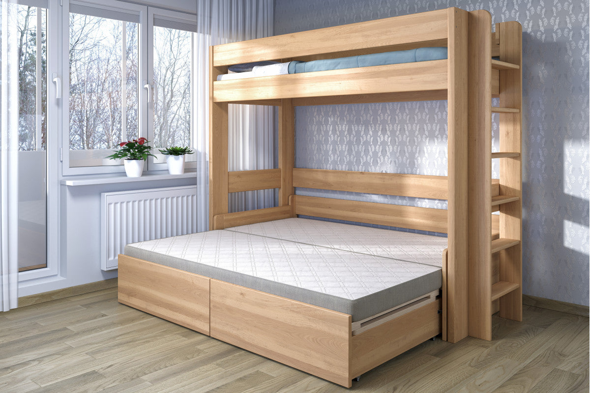 Etagenbett aus Buche mit Ausziehbett