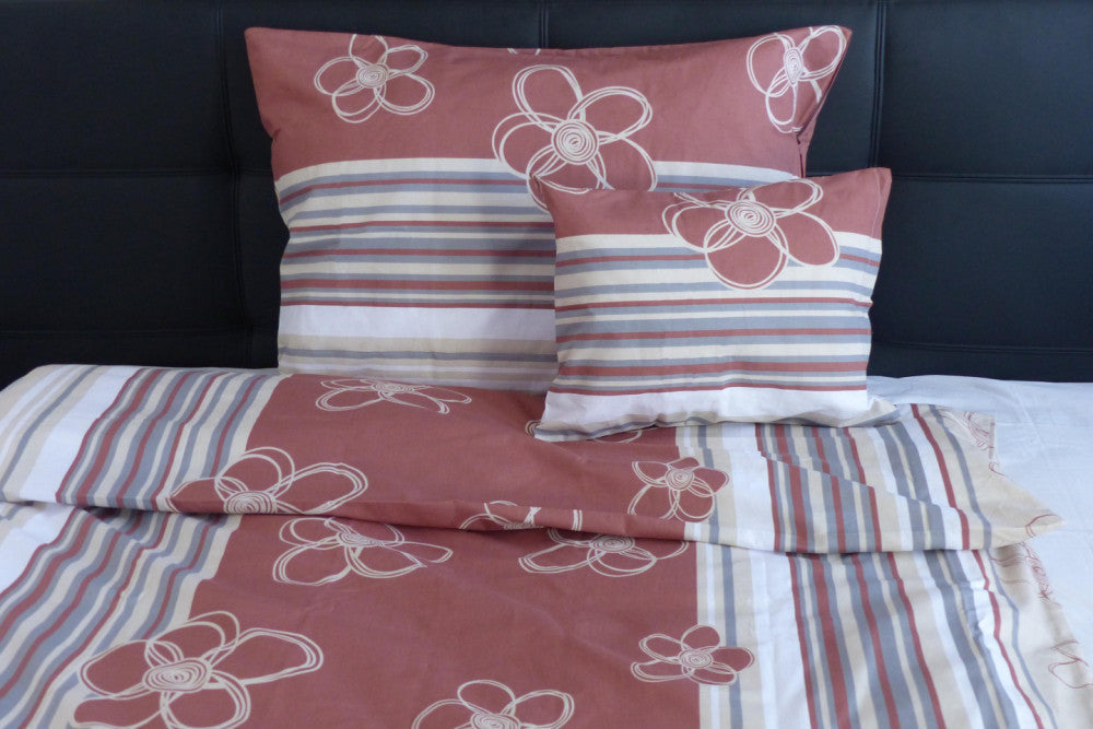 Pamut párnahuzat - Barna/Bézs virágos