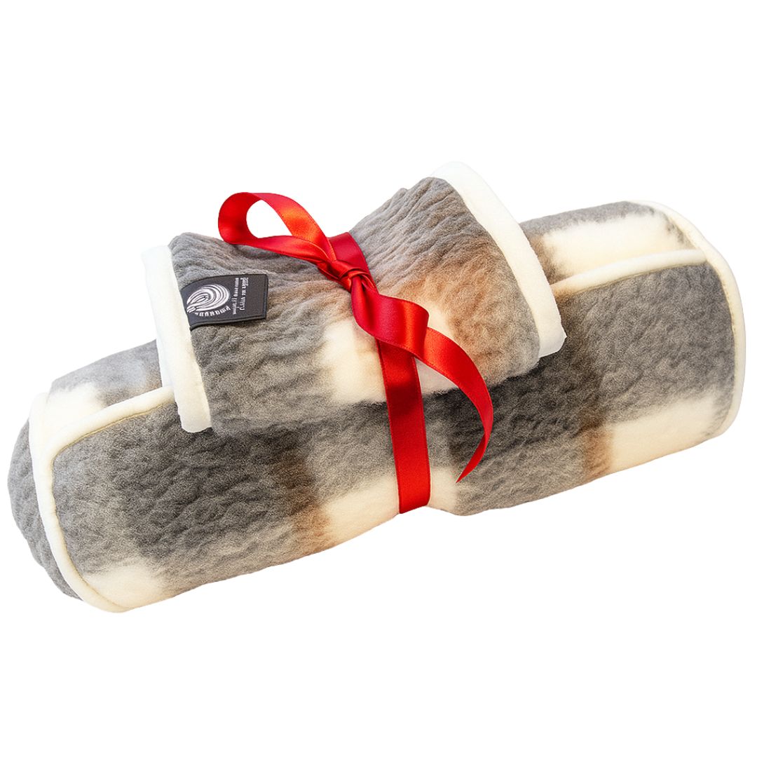 Gyapjú szürke kockás vesemelegítő és hengerpárna - szett