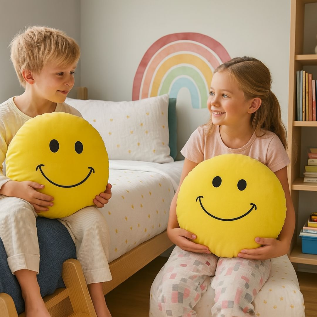 Plüsch-Smiley-Kissen - Gelb - GROSS