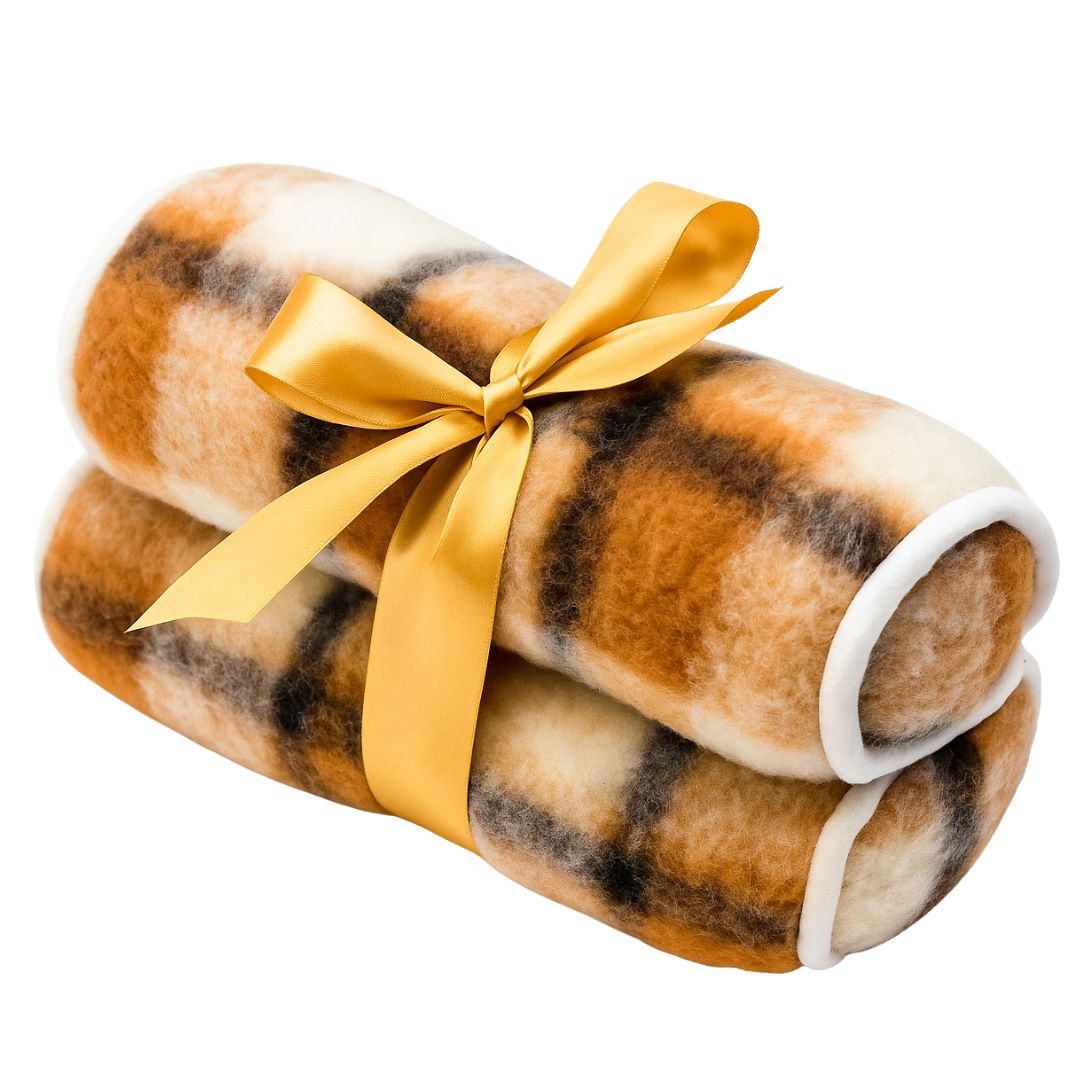 Doppelseitiges Zylinderkissen aus grau karierter Lammwolle 