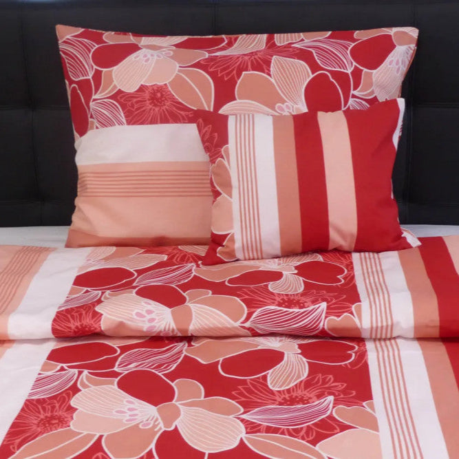 Coral Bloom Cotton Duvet Cover - vibrant floral elegance