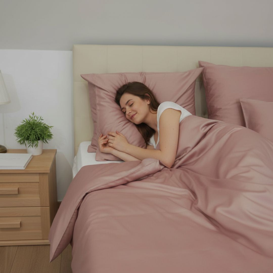 Sand plain satin bed linen set - TC 300