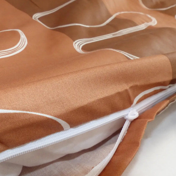 Baumwollsatin-Bettbezug-Set - 3-teilig - Braun/Weiße Welle
