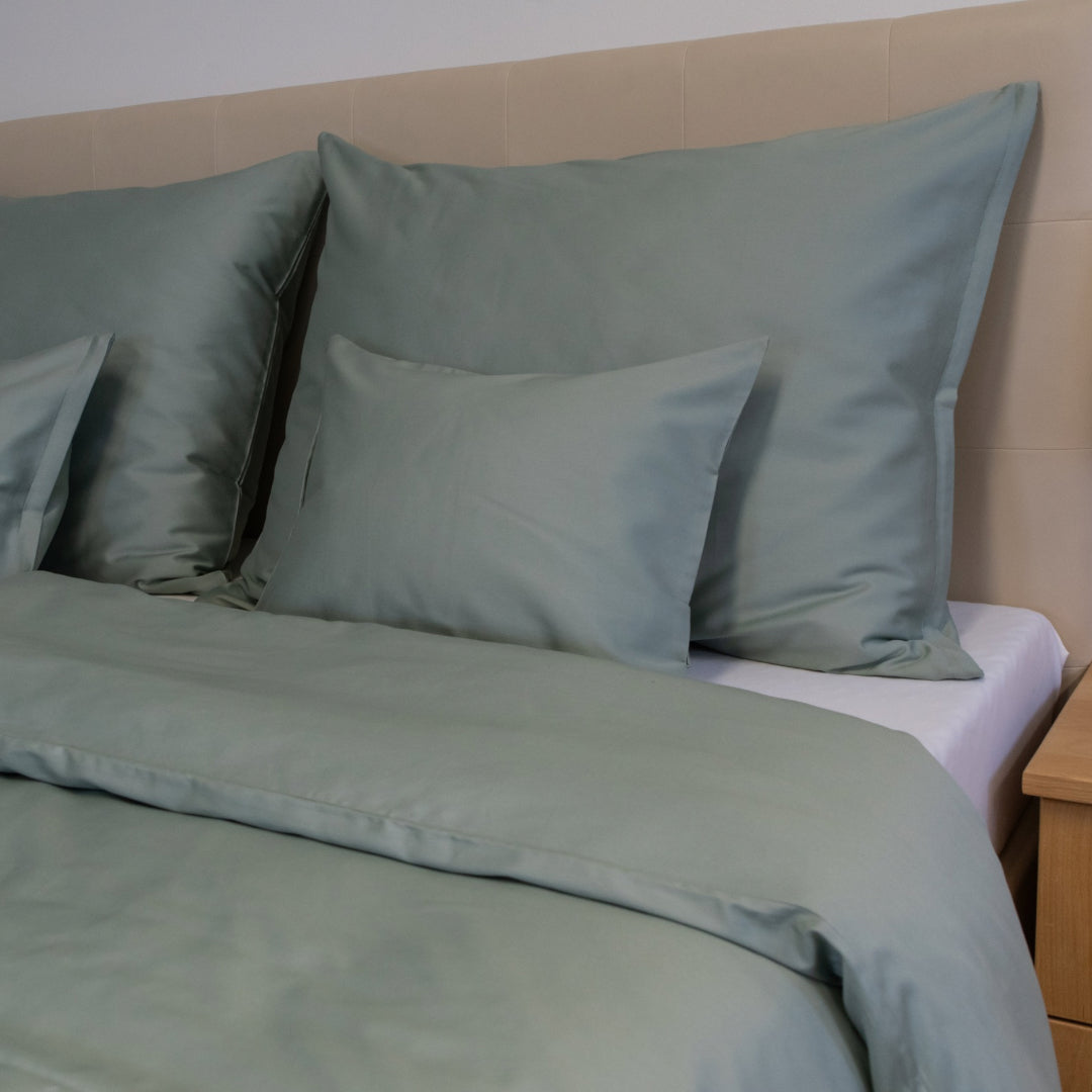 Sage satin duvet cover – natural harmony
