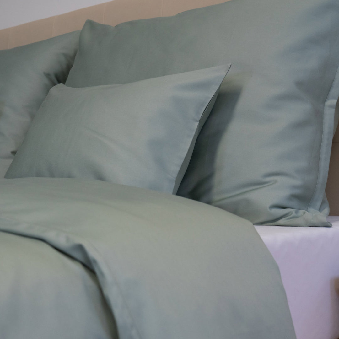 Sage satin duvet cover – natural harmony