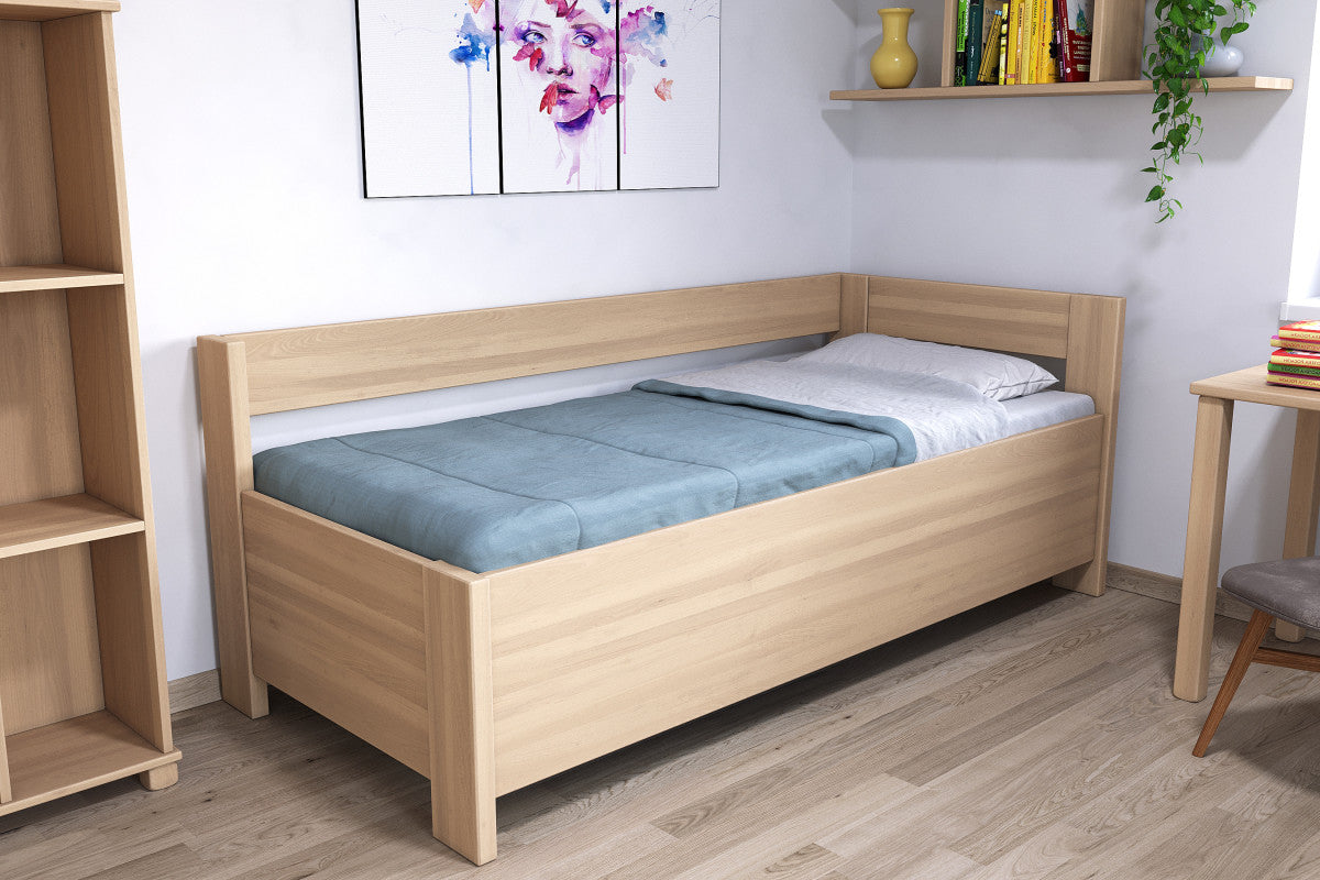 Luxus-Eckbett Ela aus Buche mit Auflage und Stauraum