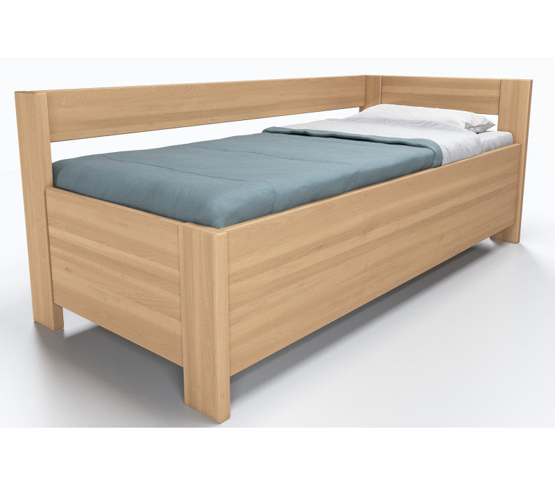 Luxus-Eckbett Ela aus Buche mit Auflage und Stauraum